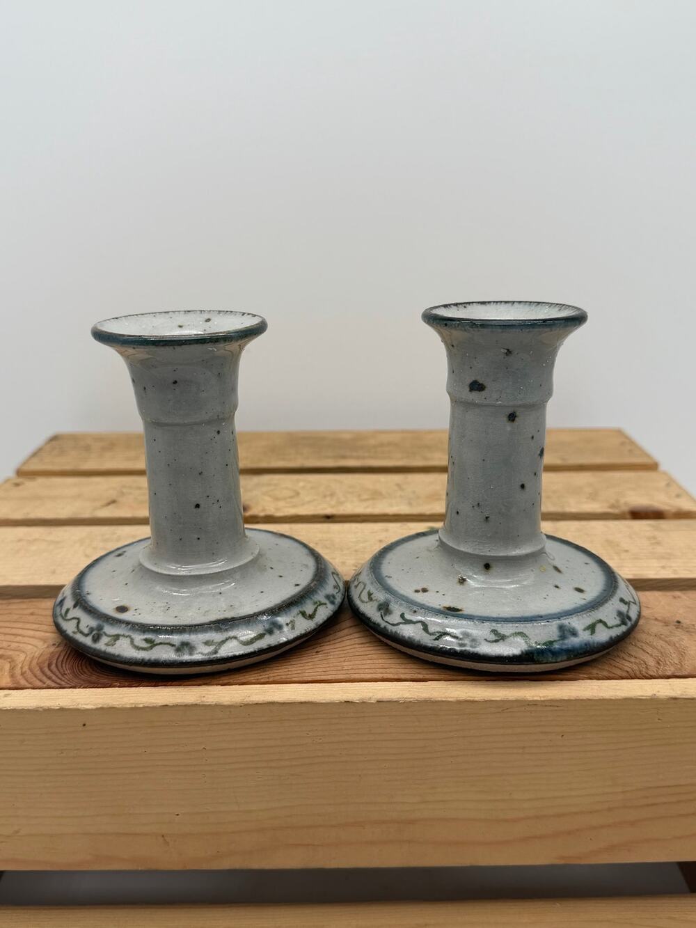 Vintage Hand-Thrown Studio Pottery Taper Candle Holders (Pair) -3.5” Tall